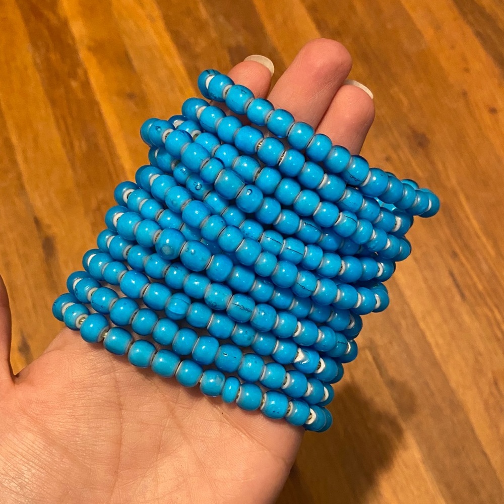 *RARE* PAMELA LOVE BLUE GLASS BEAD 12 STRAND CUFF - Picture 2 of 12